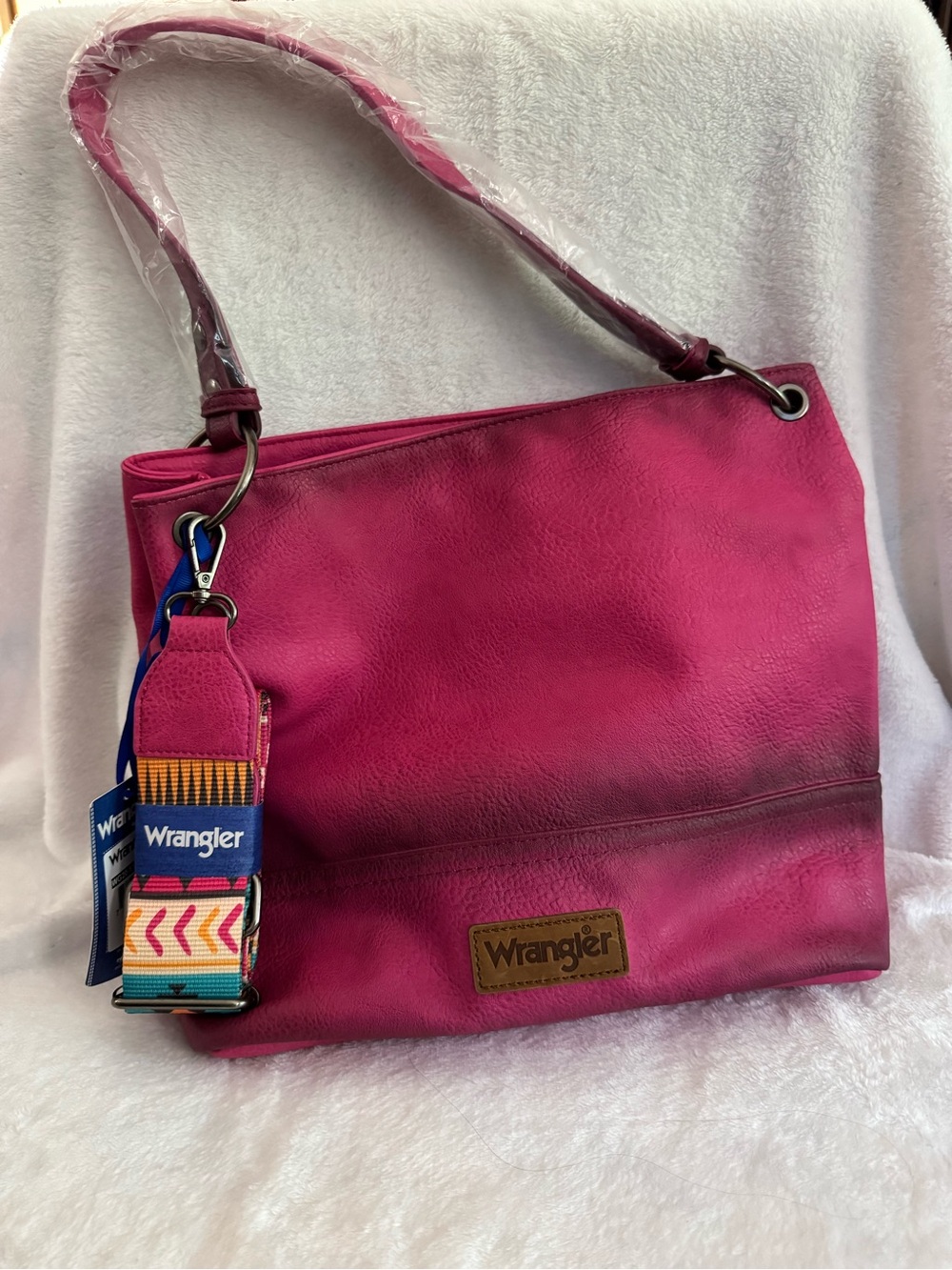 Wrangler Women's Bright Fuchsia Shoulder Bag with Removable Patterned Strap
